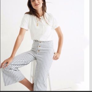 Emmett Wide-Leg Crop Pants Stripe: Button-Front